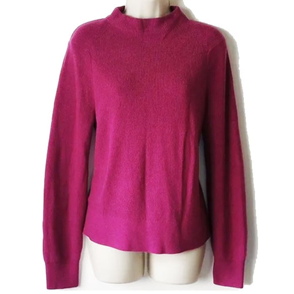 Lululemon Wide Mock Neck Fine Rib Knit Sweater M Magenta Purple Cotton Nylon